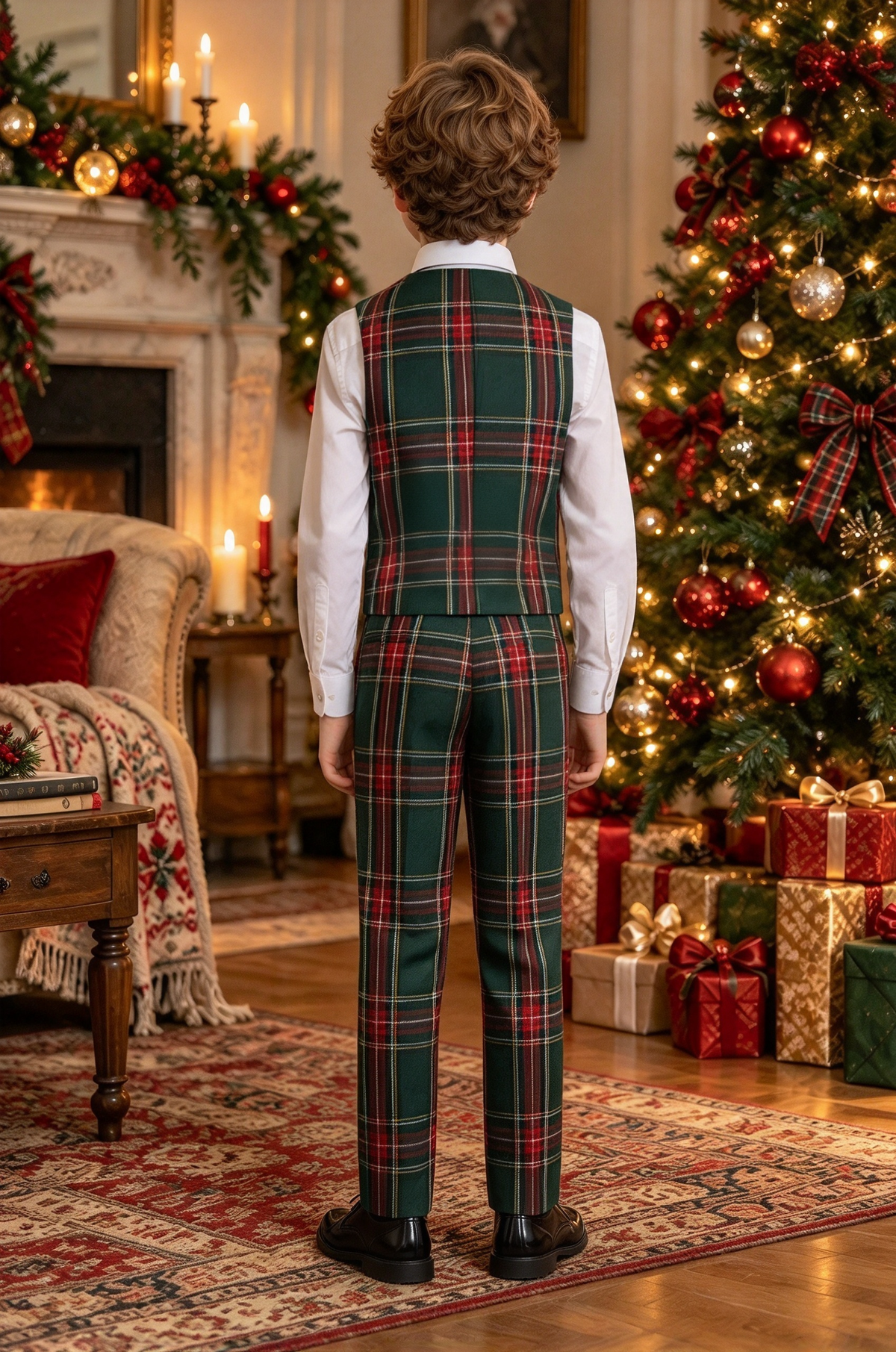 Green Tartan Boys Christmas Vest Suit 2 Piece Set