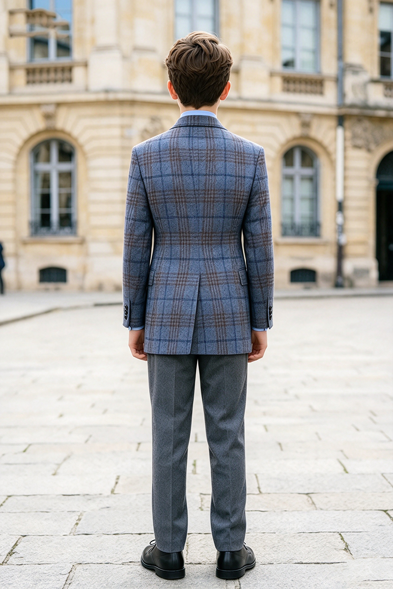 Boys Grey Plaid with Notched Lapel 2-Piece Suit