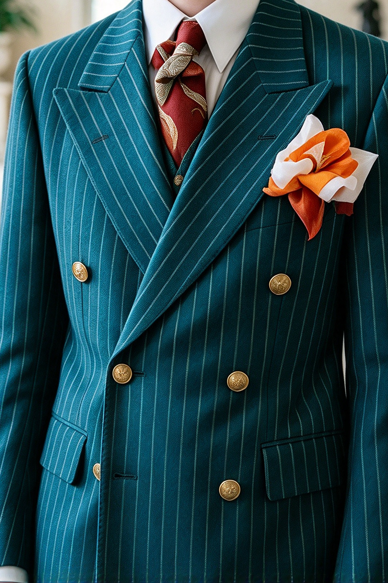Boys Teal Pinstripe with Contrast Trousers 2-Piece Suit