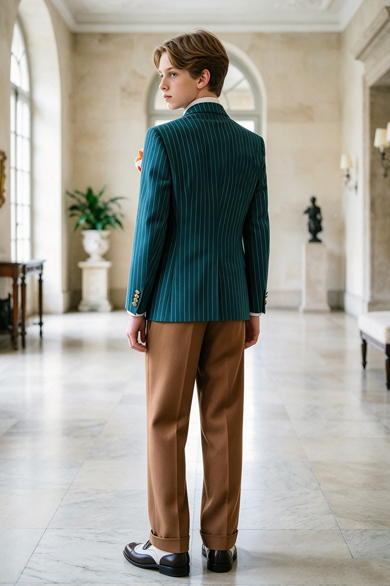 Boys Teal Pinstripe with Contrast Trousers 2-Piece Suit