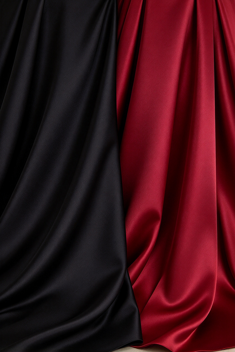 Girls Red Satin Ball Dress with Black Cape Overlay