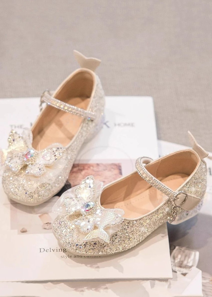 Pink Glitter Mermaid Rhinestone Butterfly Girls Princess Shoes