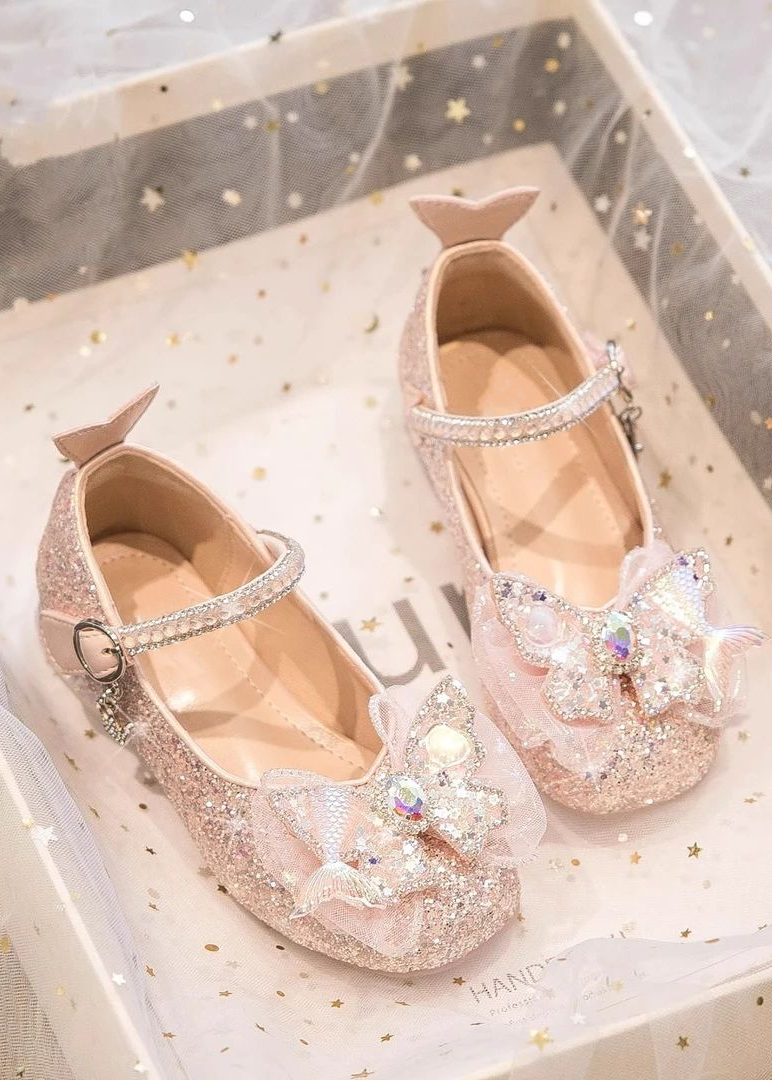 Pink Glitter Mermaid Rhinestone Butterfly Girls Princess Shoes