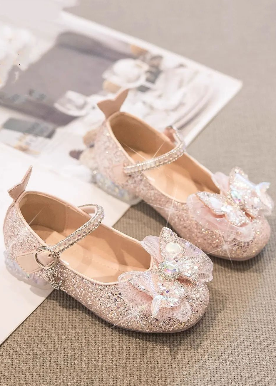 Pink Glitter Mermaid Rhinestone Butterfly Girls Princess Shoes