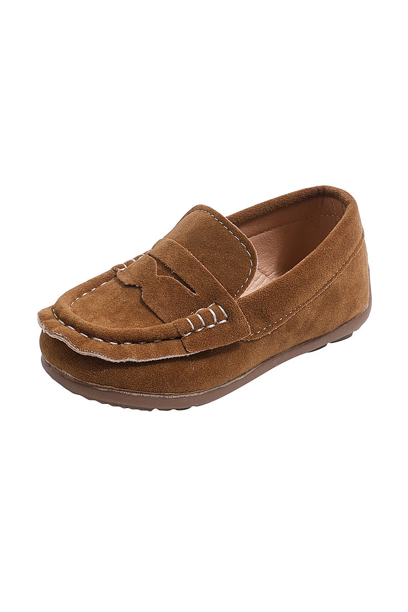 Boys Brown Suede Loafers with Classic Penny Strap