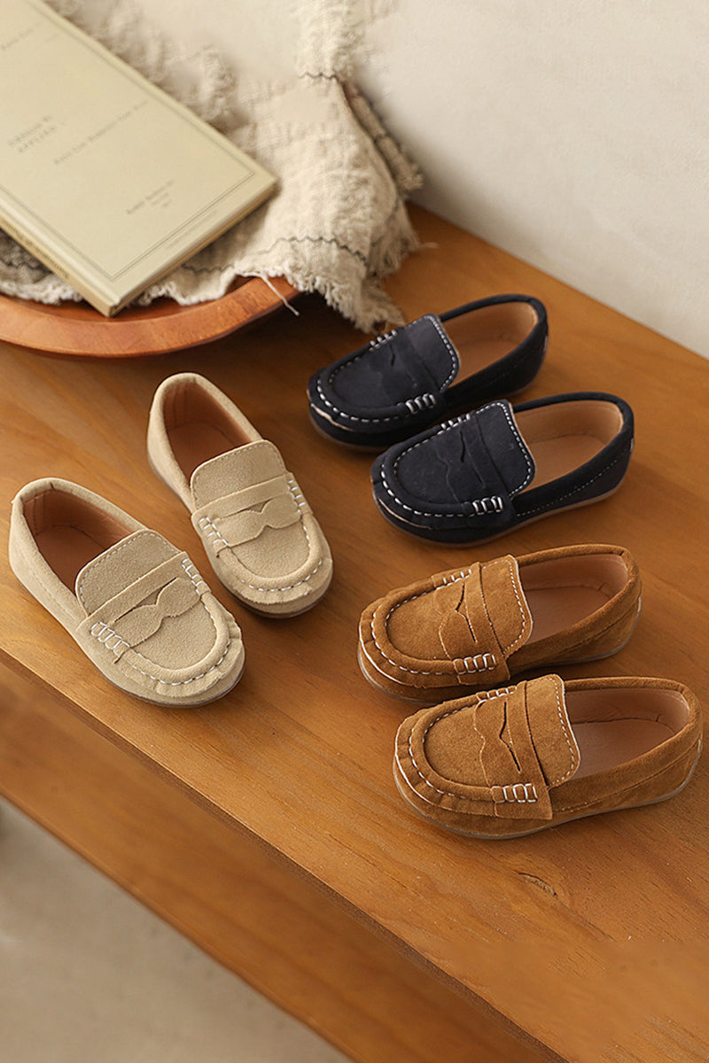 Boys Brown Suede Loafers with Classic Penny Strap