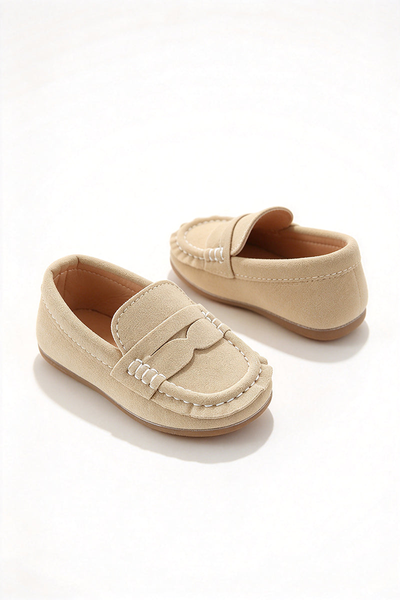 Boys Brown Suede Loafers with Classic Penny Strap