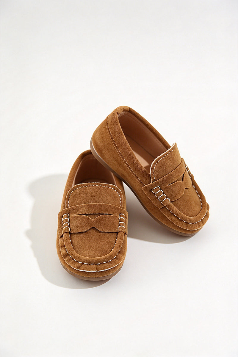 Boys Brown Suede Loafers with Classic Penny Strap