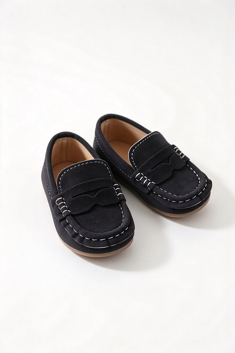 Boys Brown Suede Loafers with Classic Penny Strap