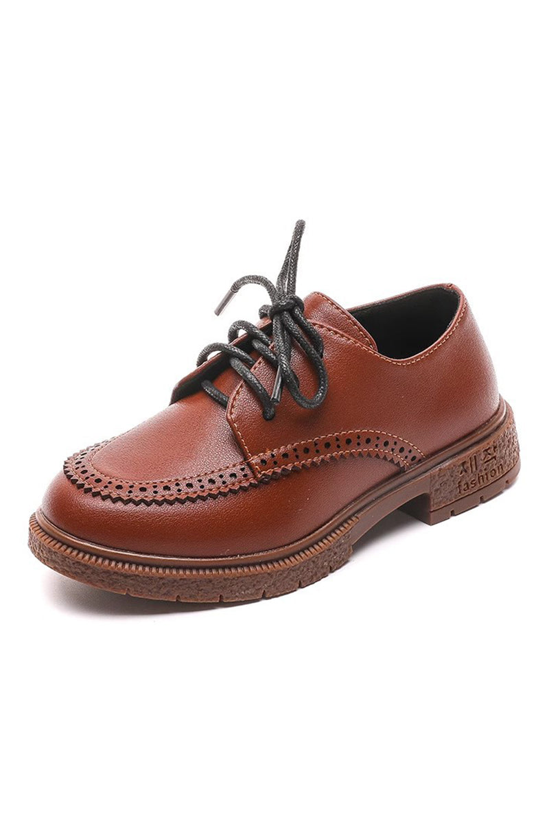 Boys Brown Brogue Oxford Shoes with Side Zipper