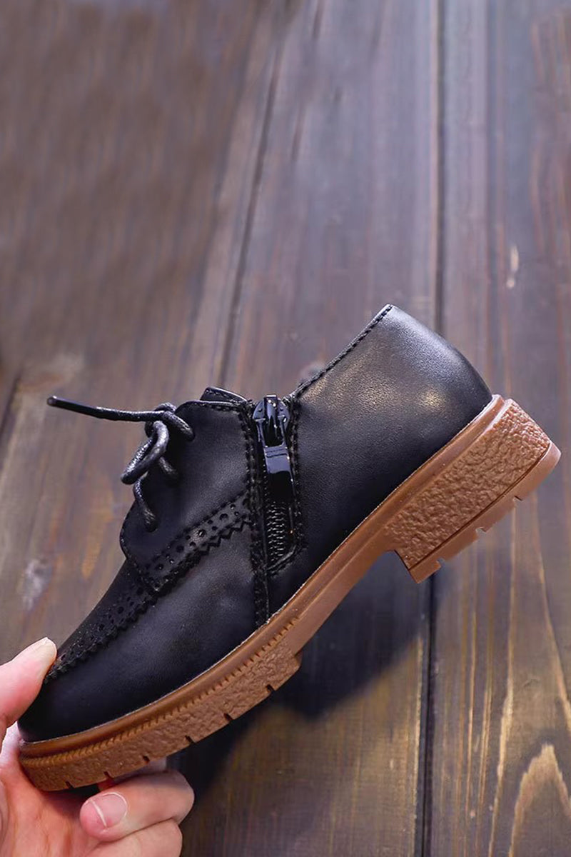 Boys Brown Brogue Oxford Shoes with Side Zipper