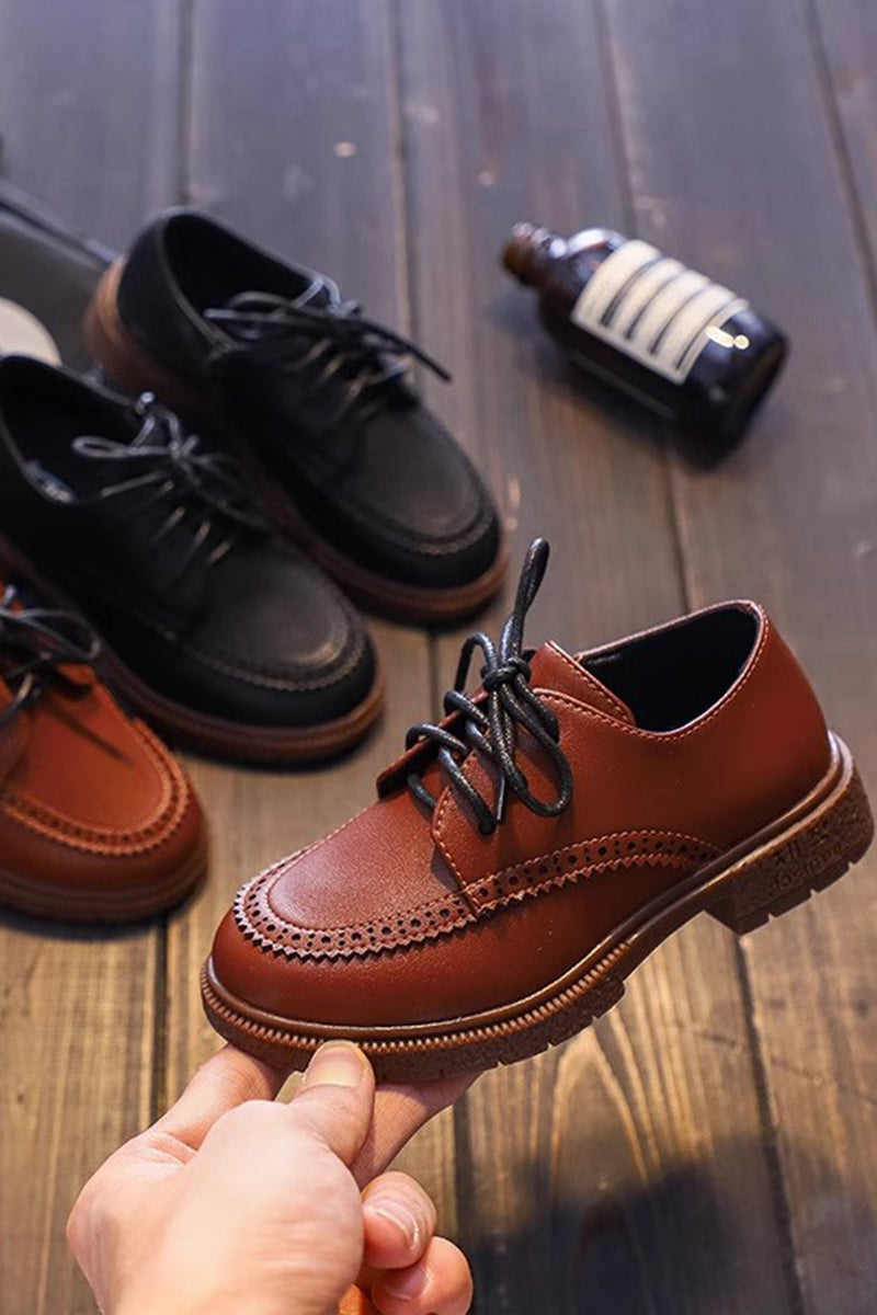 Boys Brown Brogue Oxford Shoes with Side Zipper