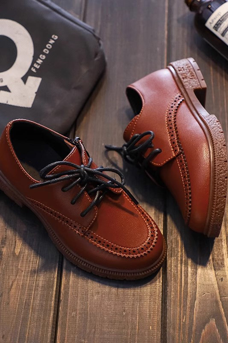 Boys Brown Brogue Oxford Shoes with Side Zipper