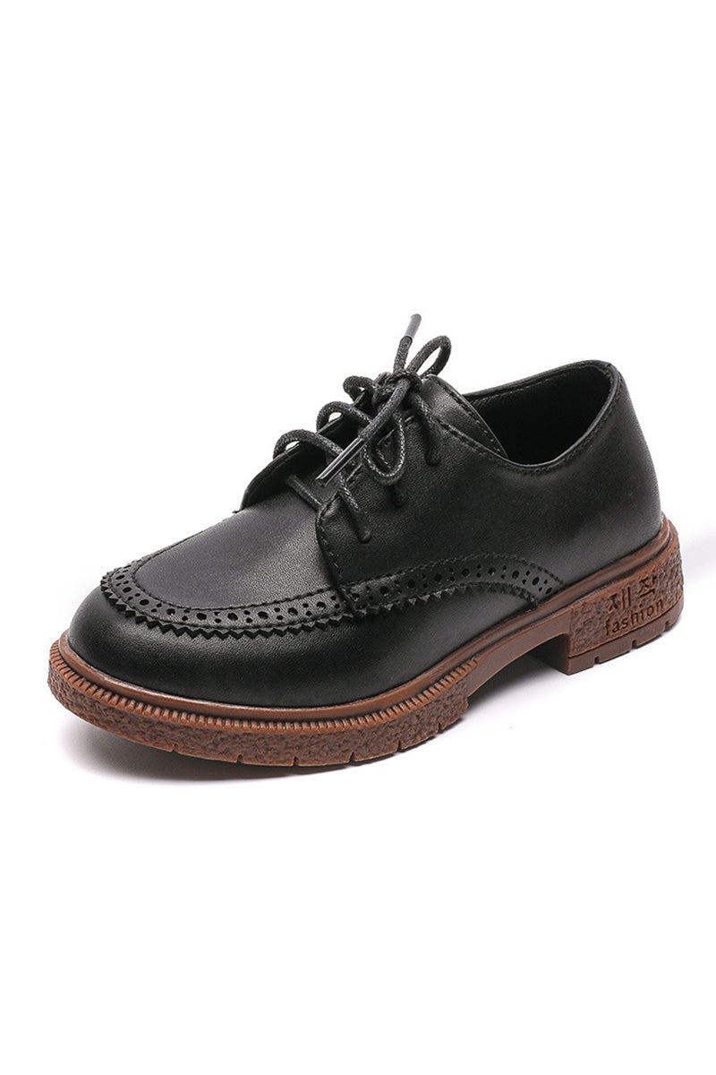 Boys Brown Brogue Oxford Shoes with Side Zipper