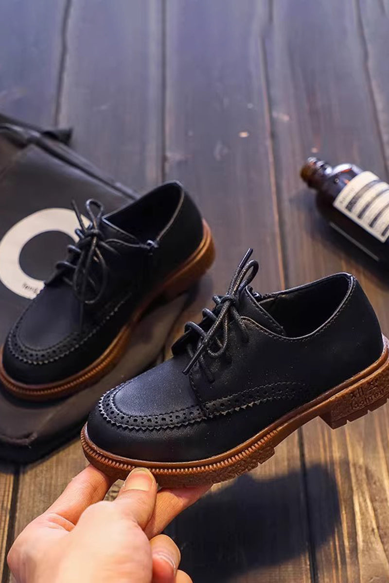 Boys Brown Brogue Oxford Shoes with Side Zipper