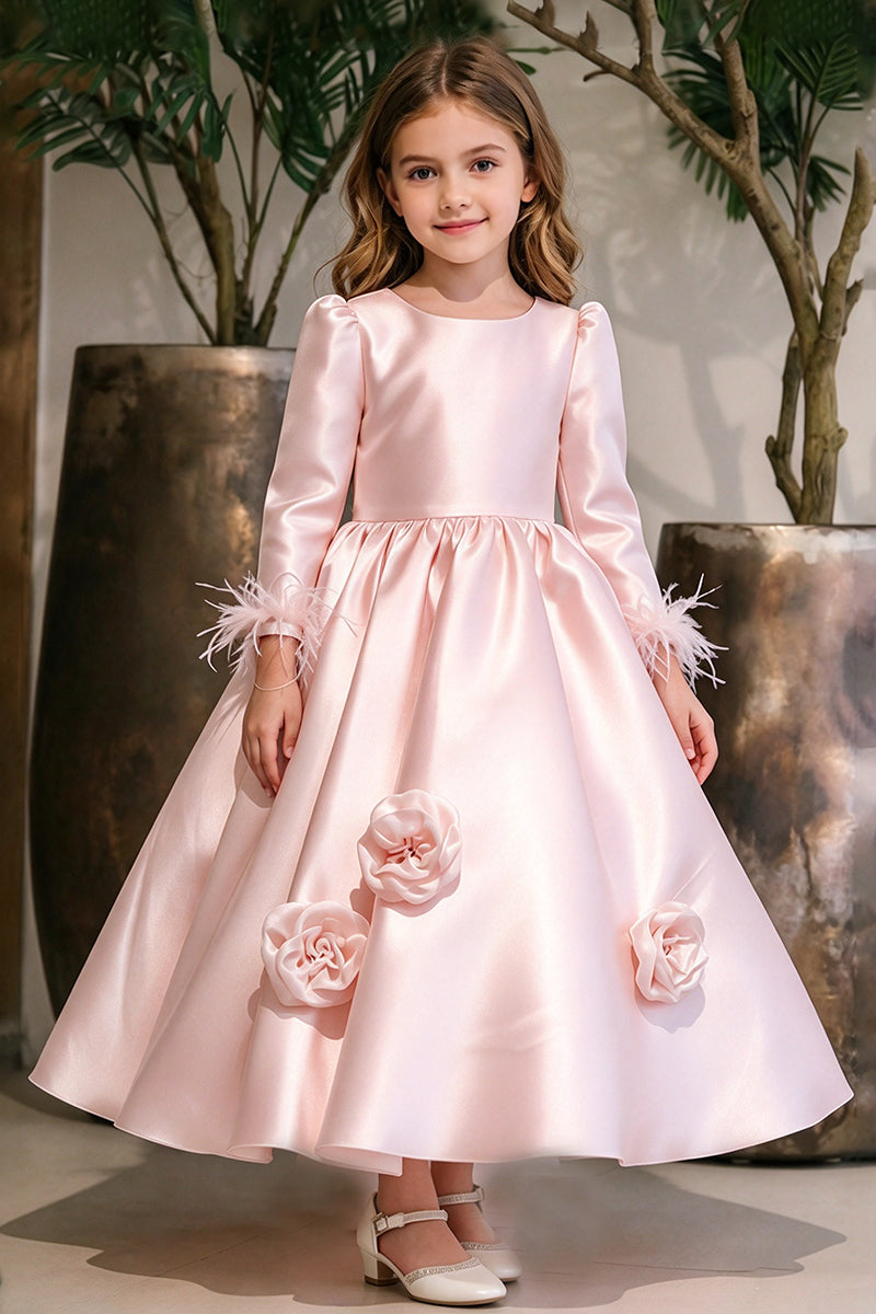 Girls White Satin Flower Girl Dress