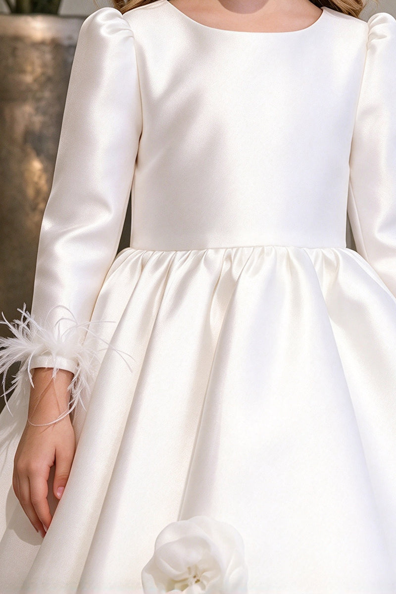 Girls White Satin Flower Girl Dress