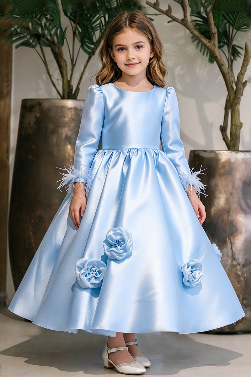 Girls White Satin Flower Girl Dress