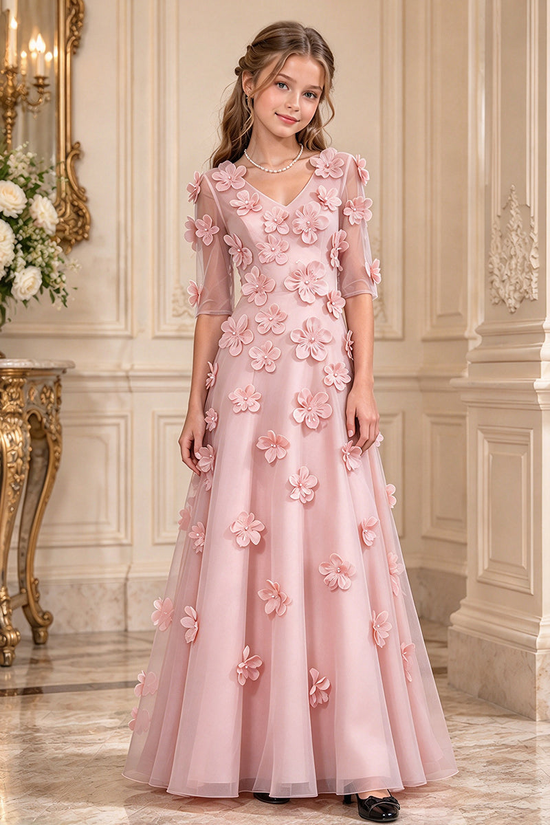 Girls Blush Tull Dress with 3D Floral