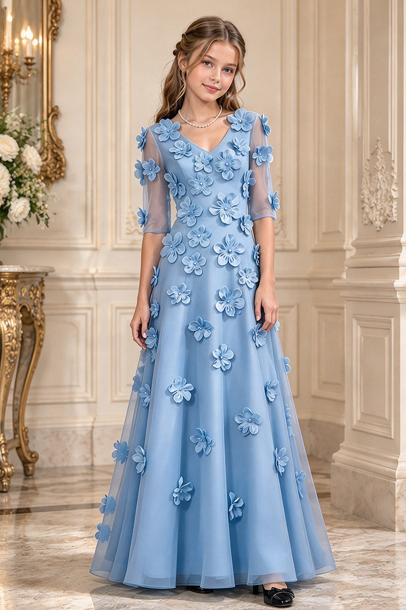 Girls Blush Tull Dress with 3D Floral