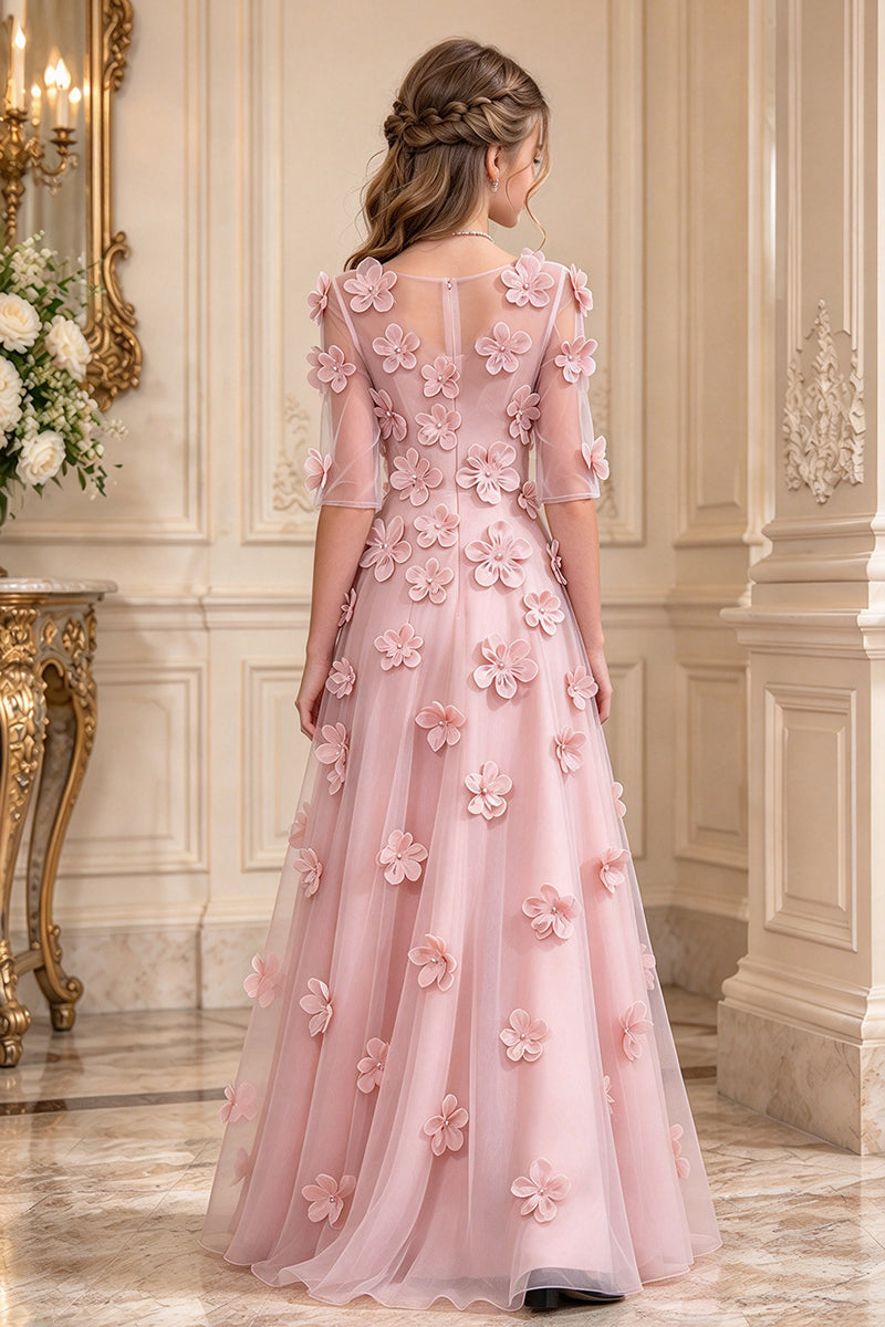 Girls Blush Tull Dress with 3D Floral