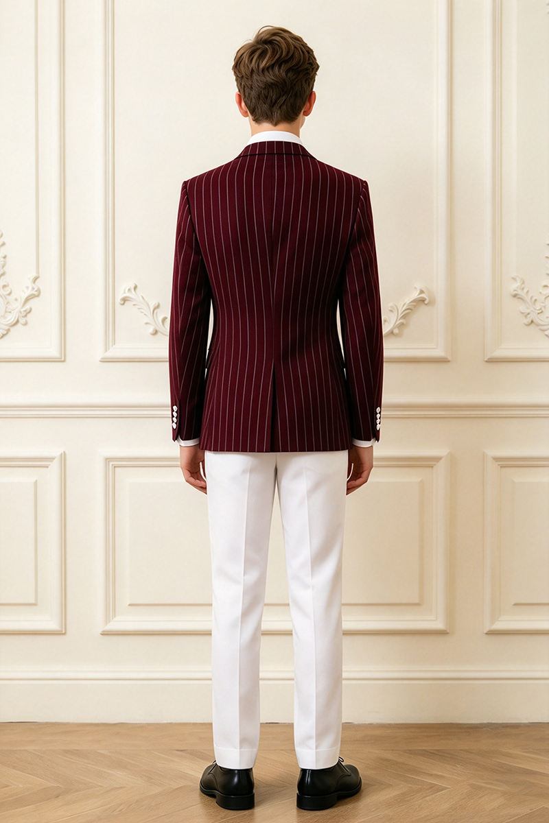 Boys Burgundy Pinstripe with White Trim 2-Piece Suit