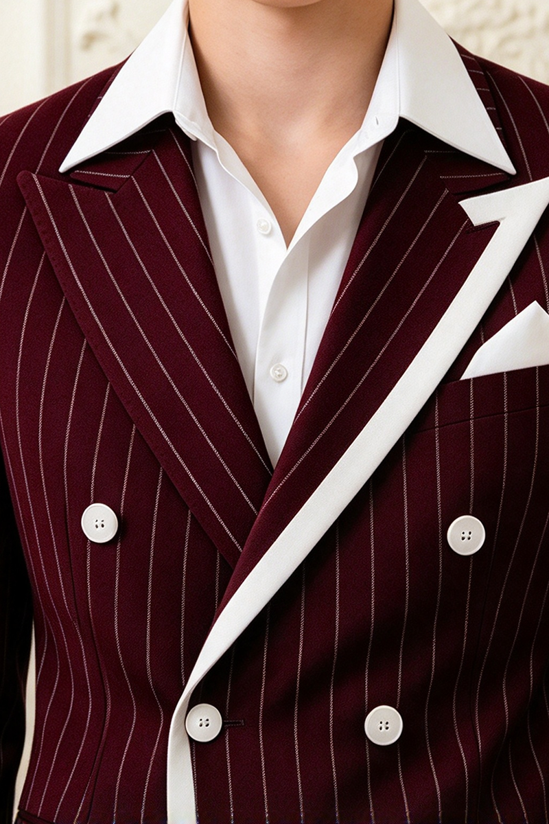 Boys Burgundy Pinstripe with White Trim 2-Piece Suit