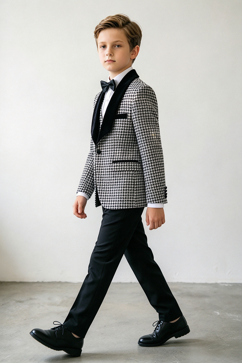 Boys Houndstooth Tuxedo 3-Piece Suit
