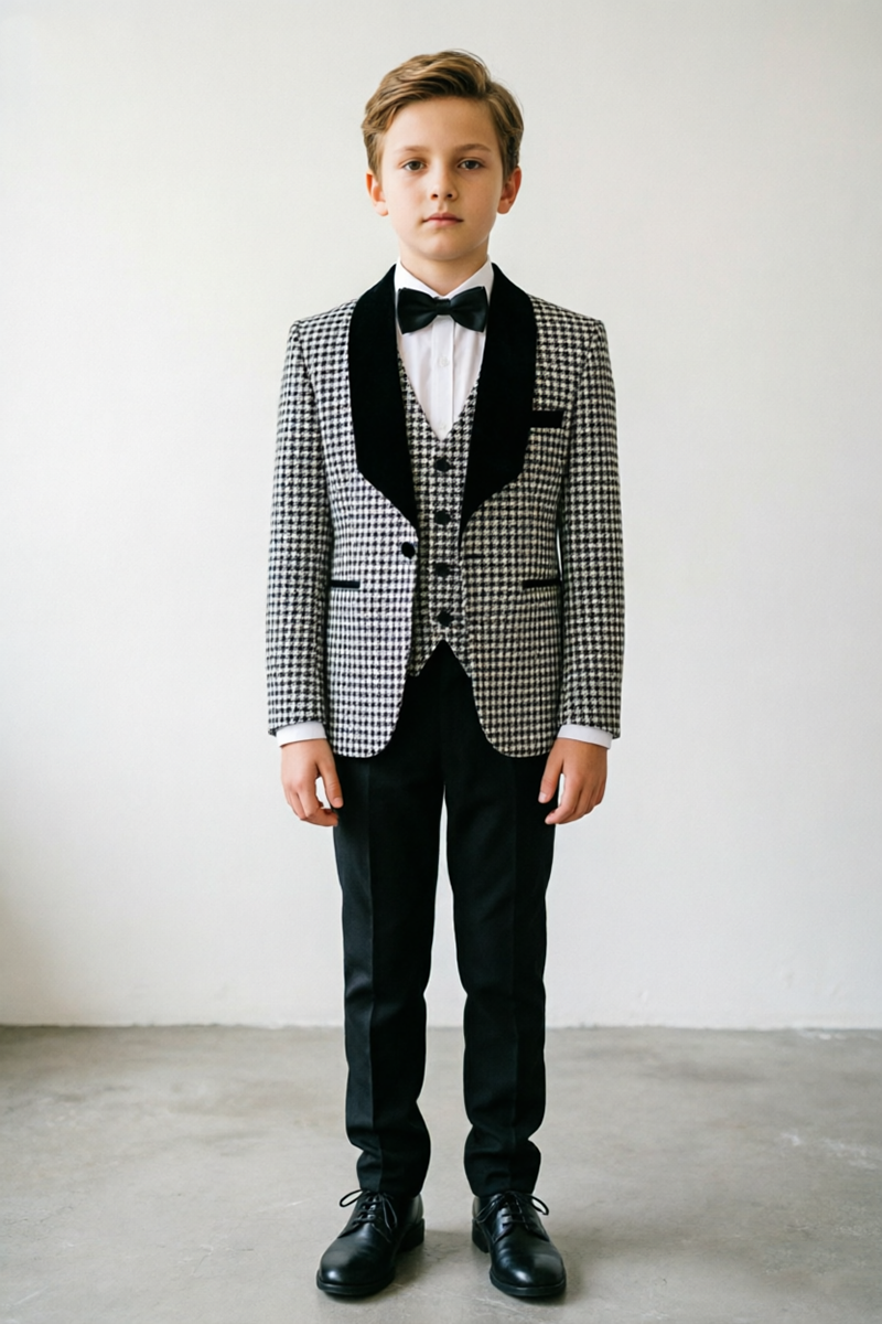 Boys Houndstooth Tuxedo 3-Piece Suit