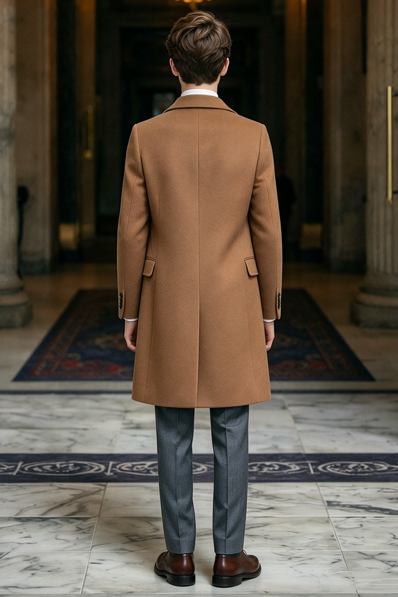 Boys Camel Overcoat 3-Piece Suit Set