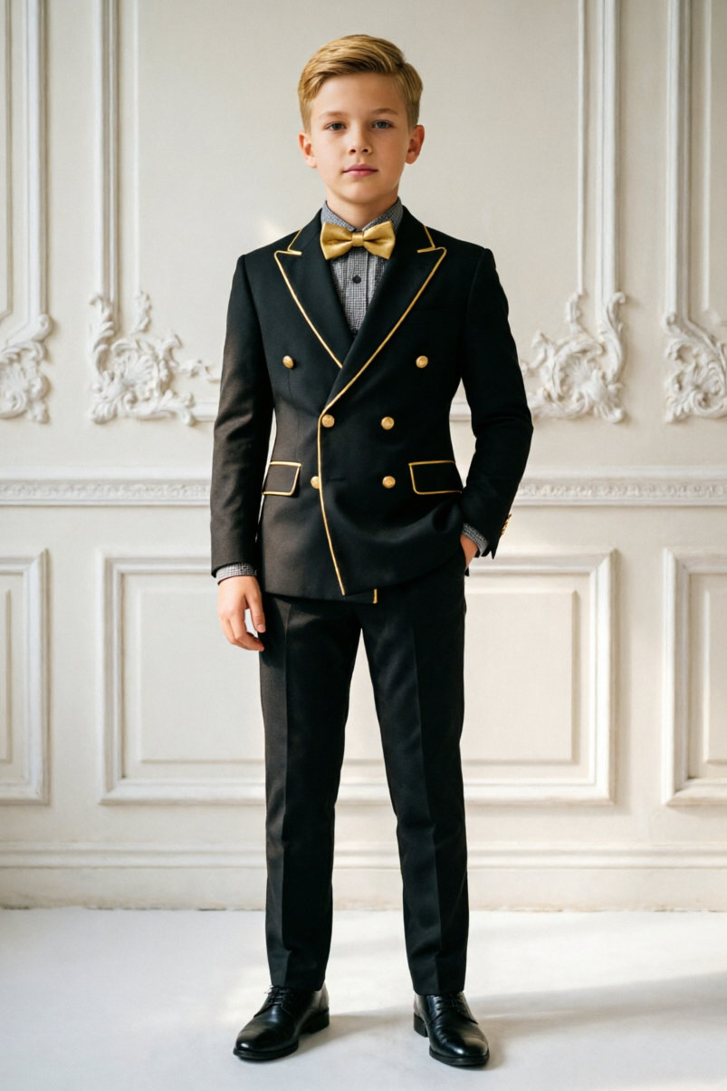 Black & Gold Piping Double Breasted Suit 2-Piece Suit