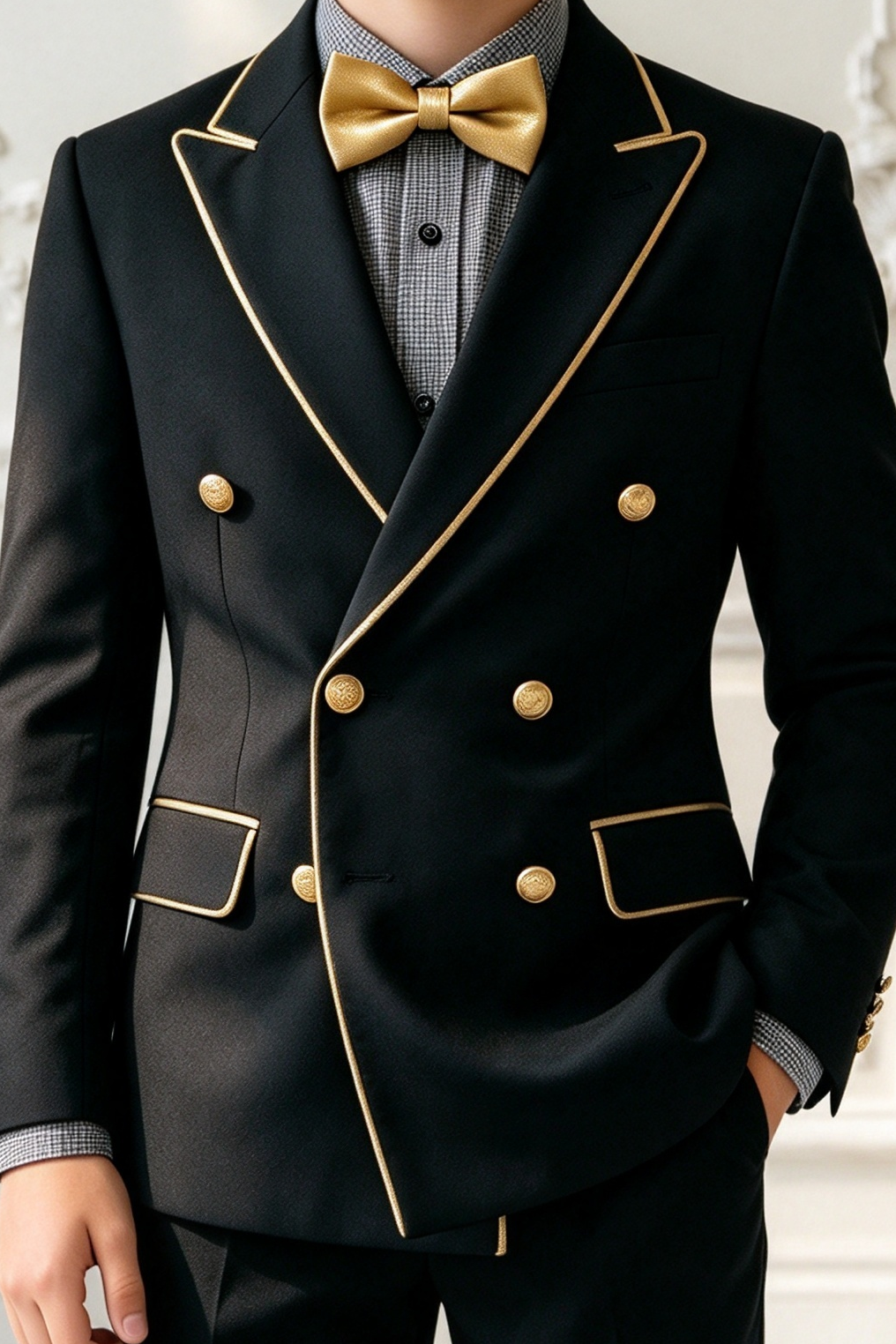 Black & Gold Piping Double Breasted Suit 2-Piece Suit