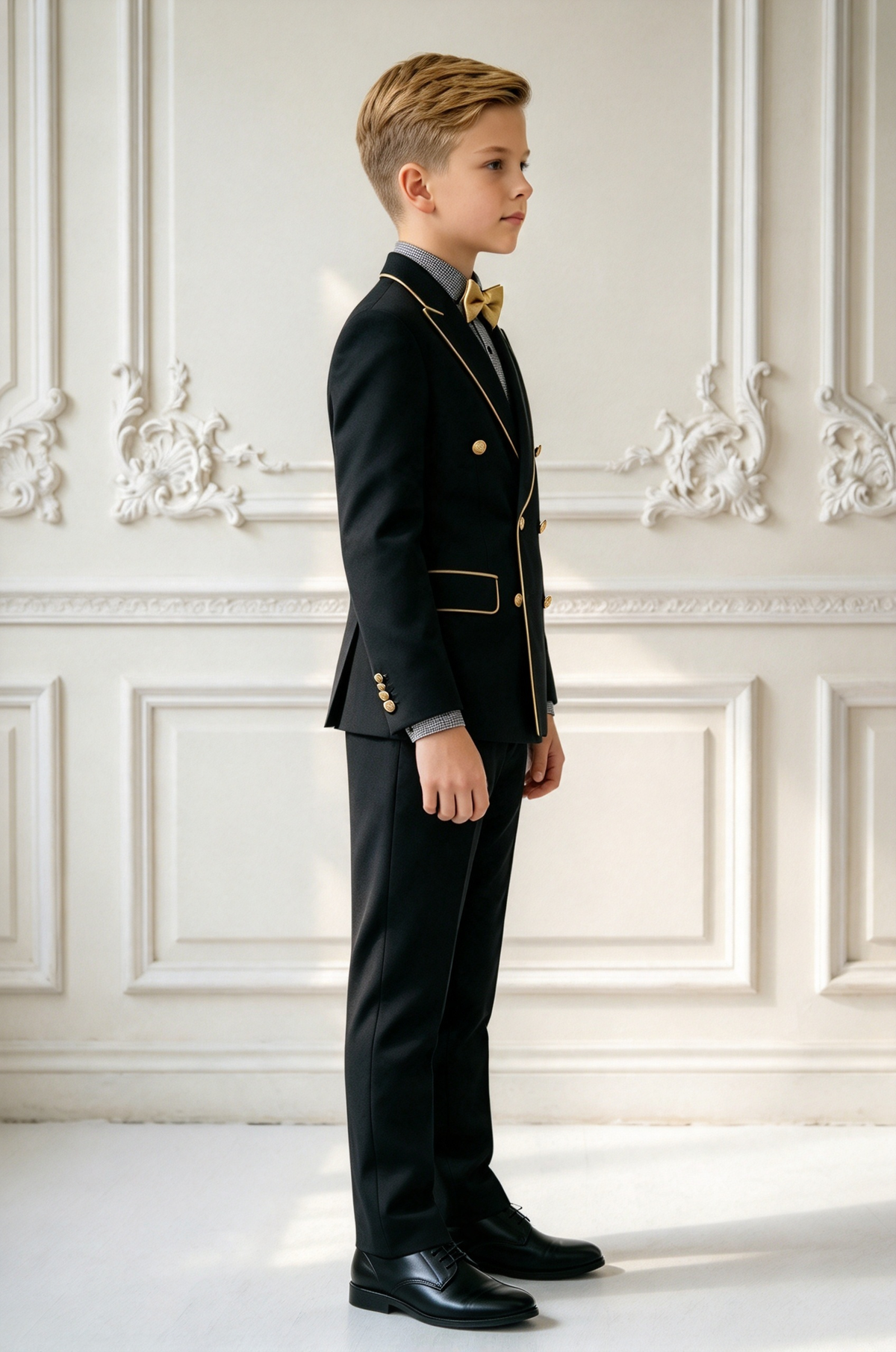 Black & Gold Piping Double Breasted Suit 2-Piece Suit