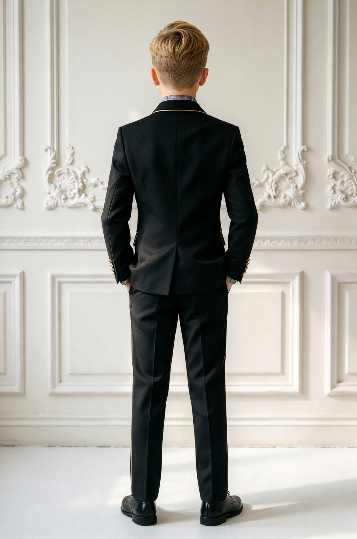 Black & Gold Piping Double Breasted Suit 2-Piece Suit