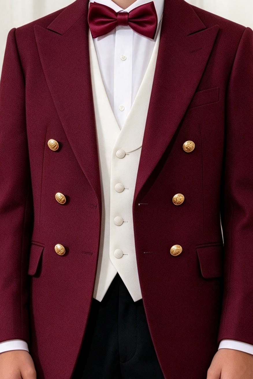 Burgundy Double Breasted Long Tailcoat Formal 2-Piece Suit