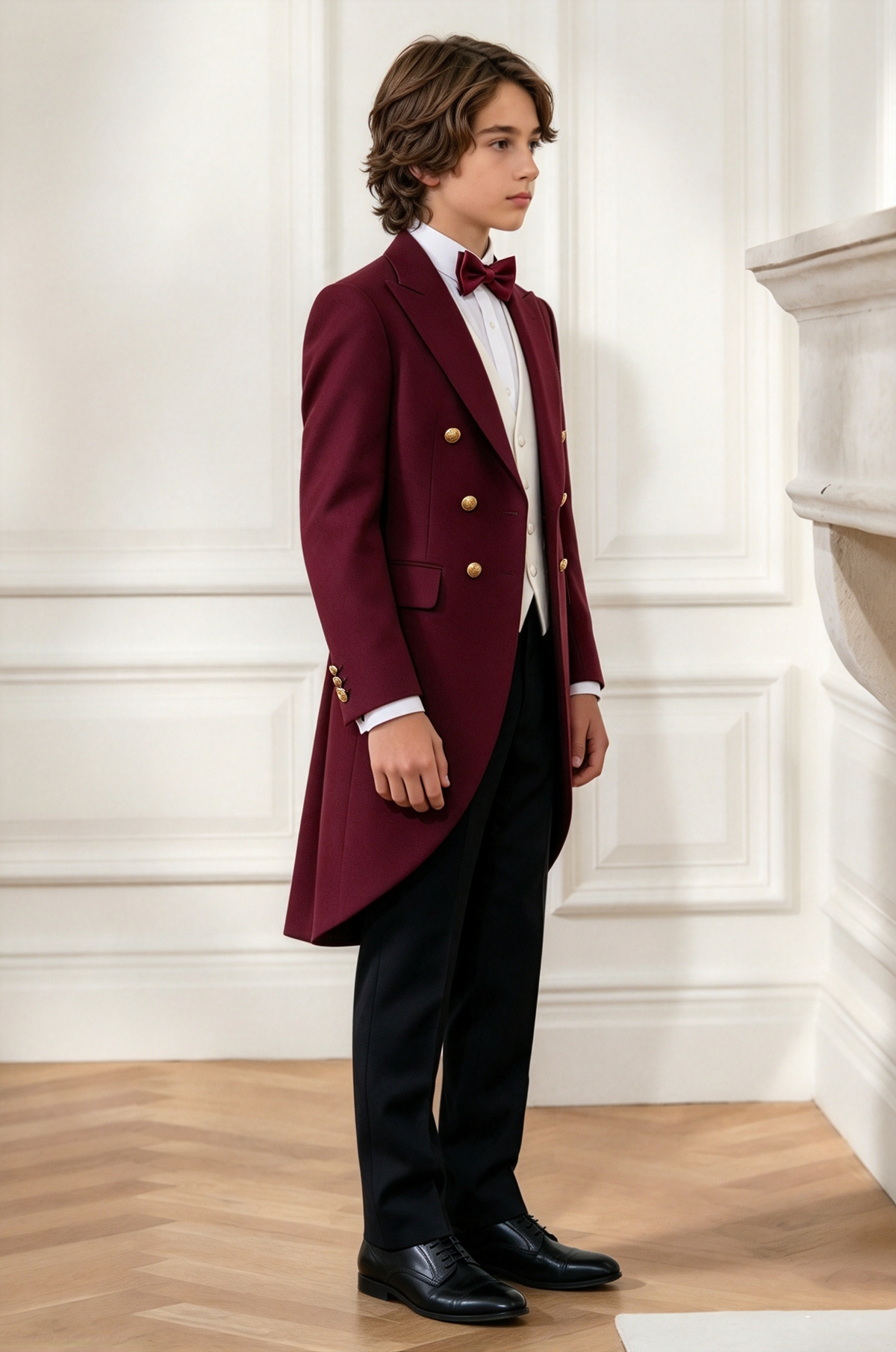 Burgundy Double Breasted Long Tailcoat Formal 2-Piece Suit