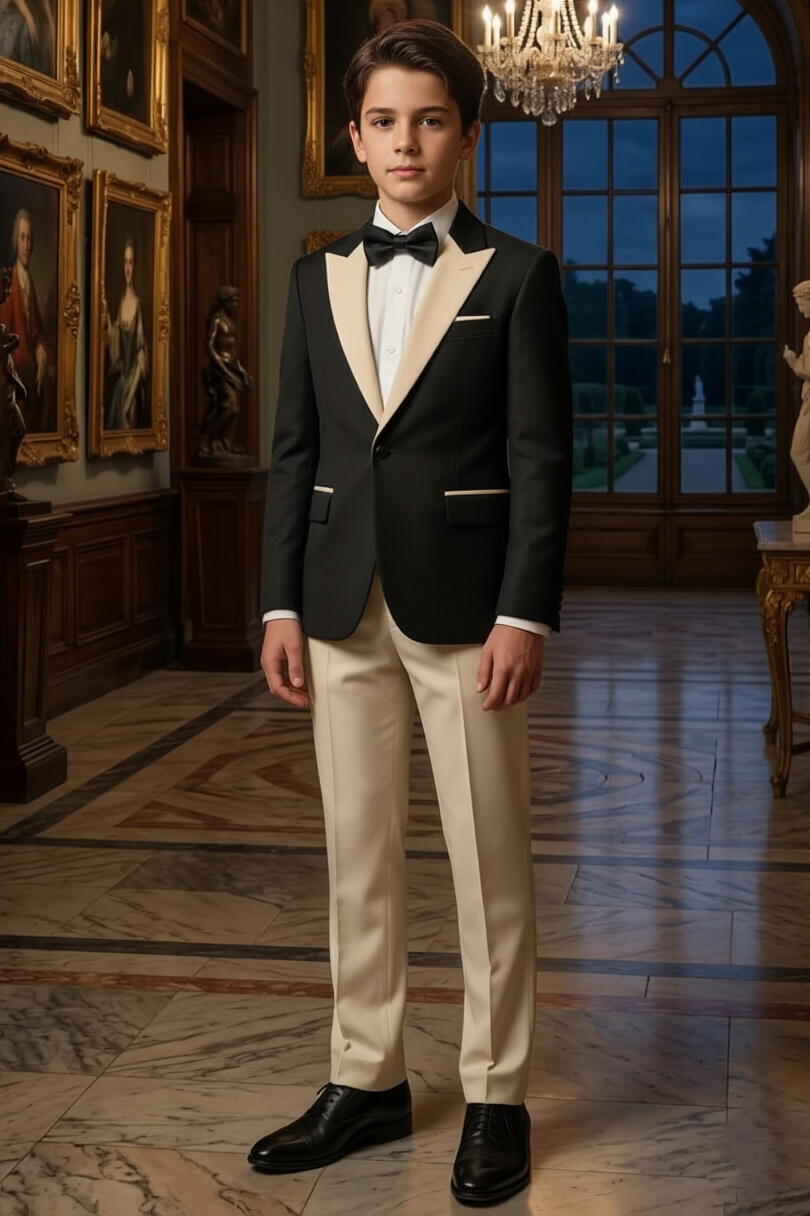 Black & Beige Single Breasted 2-Piece Formal Suit Set