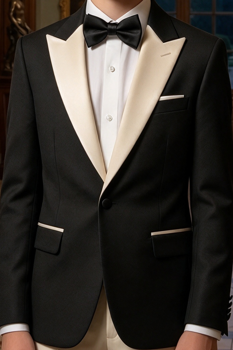 Black & Beige Single Breasted 2-Piece Formal Suit Set