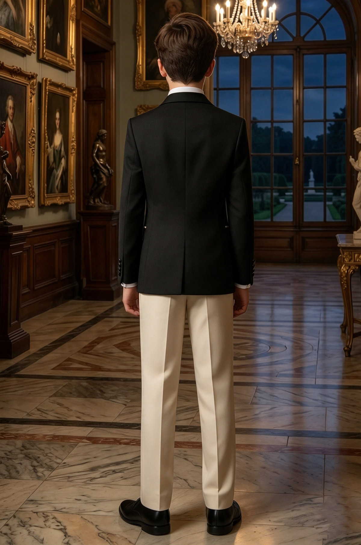 Black & Beige Single Breasted 2-Piece Formal Suit Set
