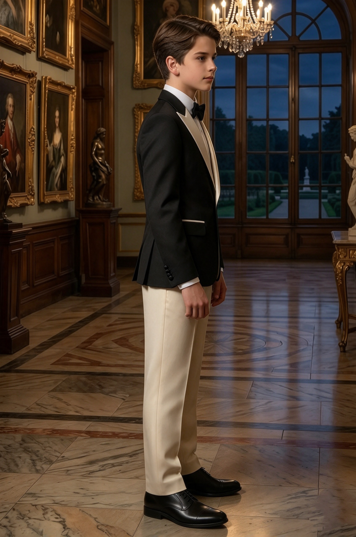 Black & Beige Single Breasted 2-Piece Formal Suit Set