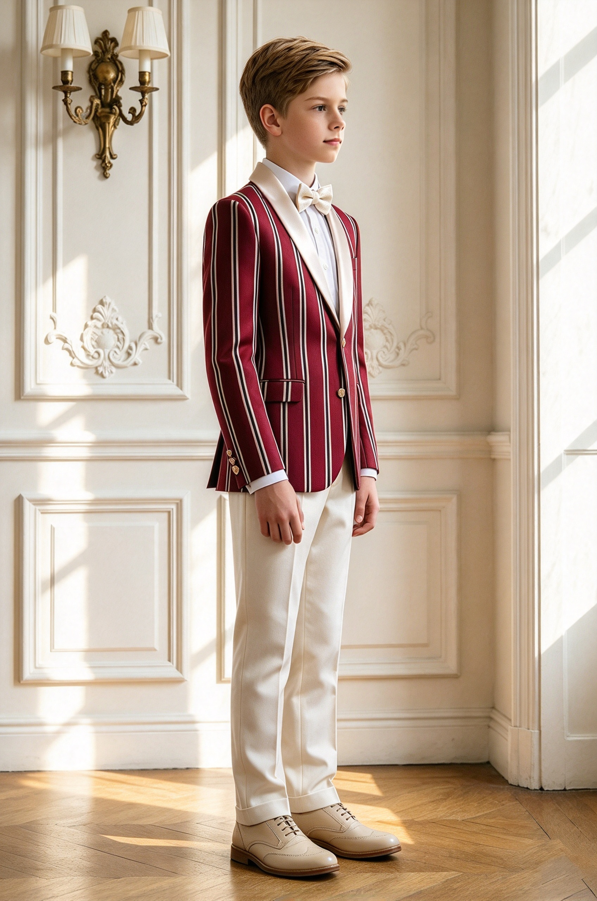 Burgundy Cream Striped Single Breasted 2-Piece Formal Suit Set