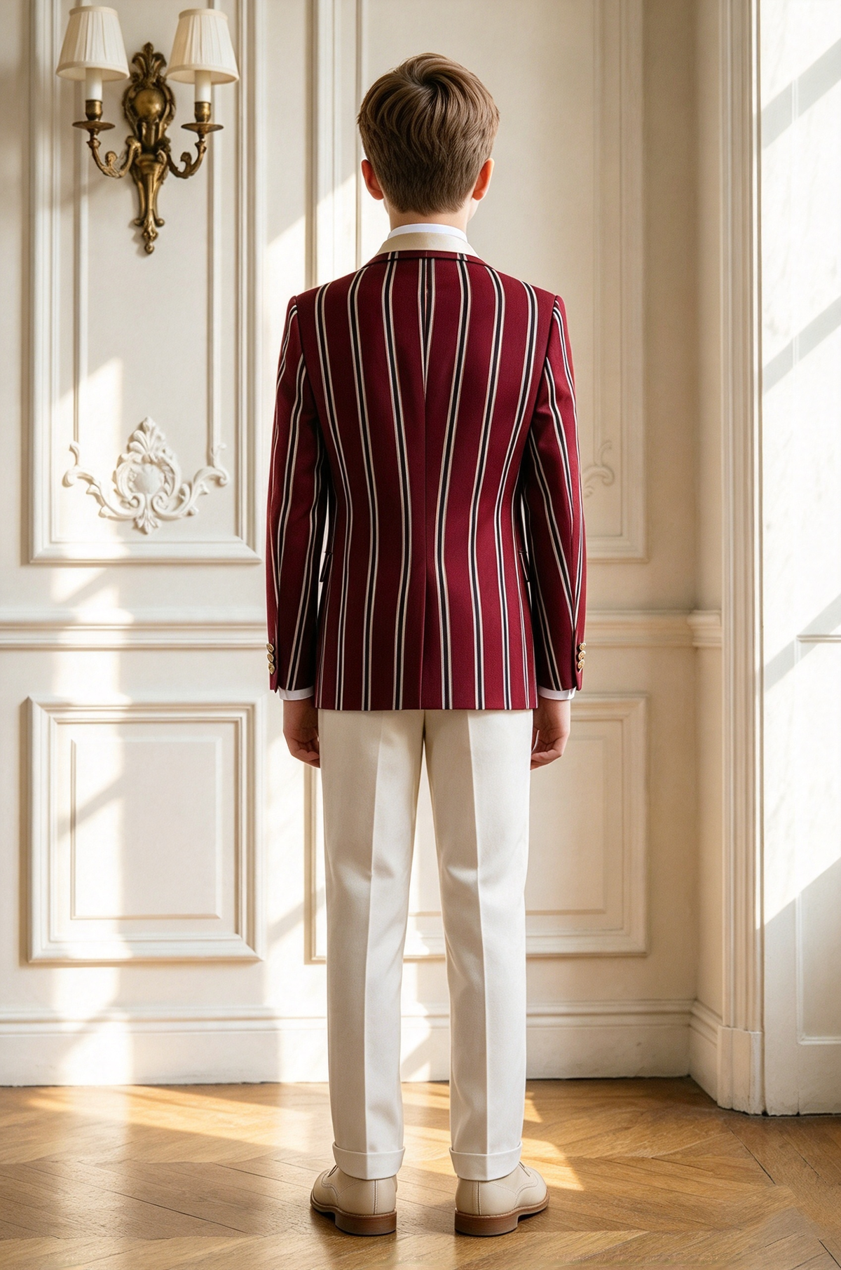 Burgundy Cream Striped Single Breasted 2-Piece Formal Suit Set