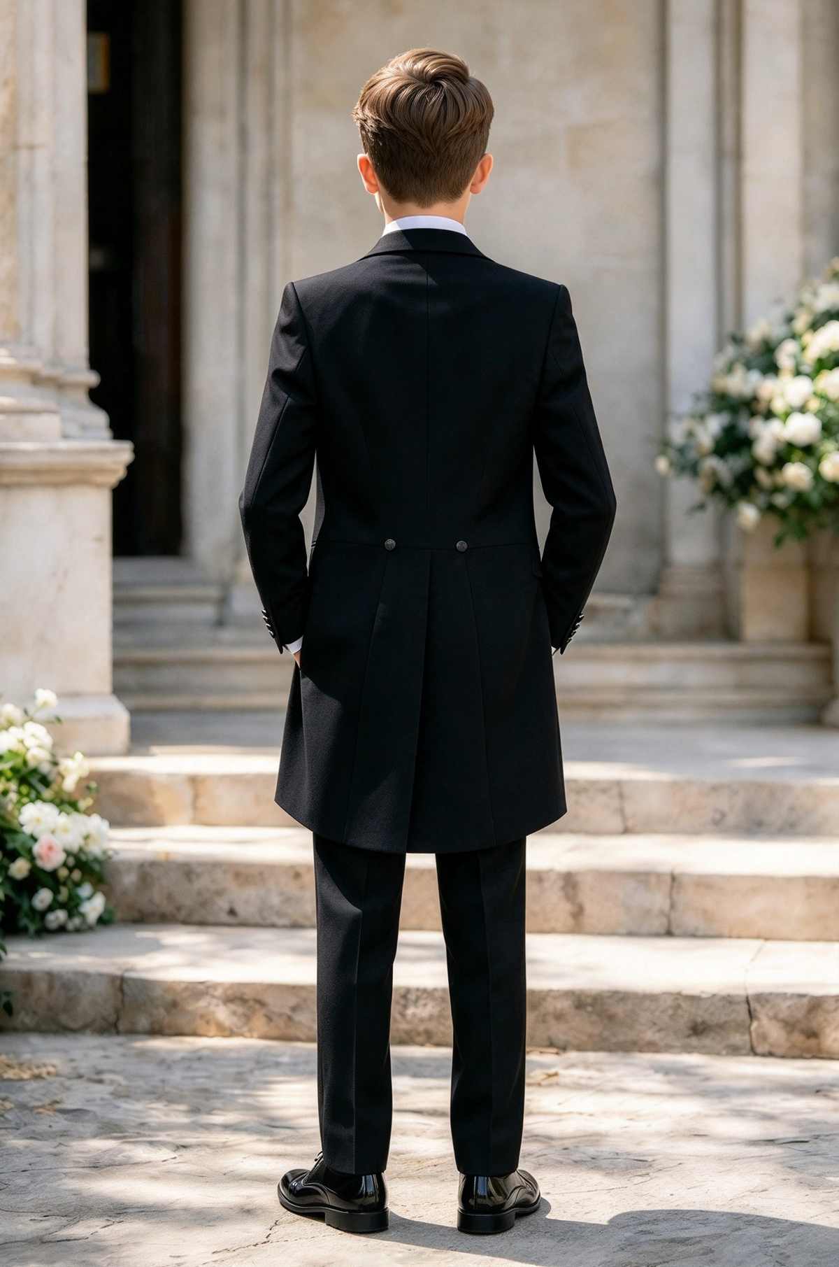Black & Cream Single Breasted Long Tailcoat 3-Piece Formal Suit Set