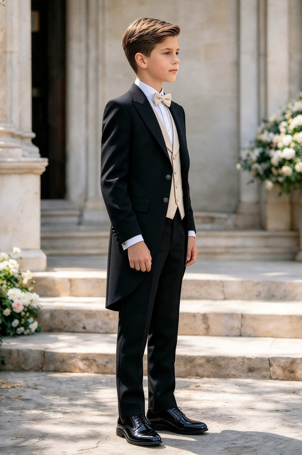 Black & Cream Single Breasted Long Tailcoat 3-Piece Formal Suit Set