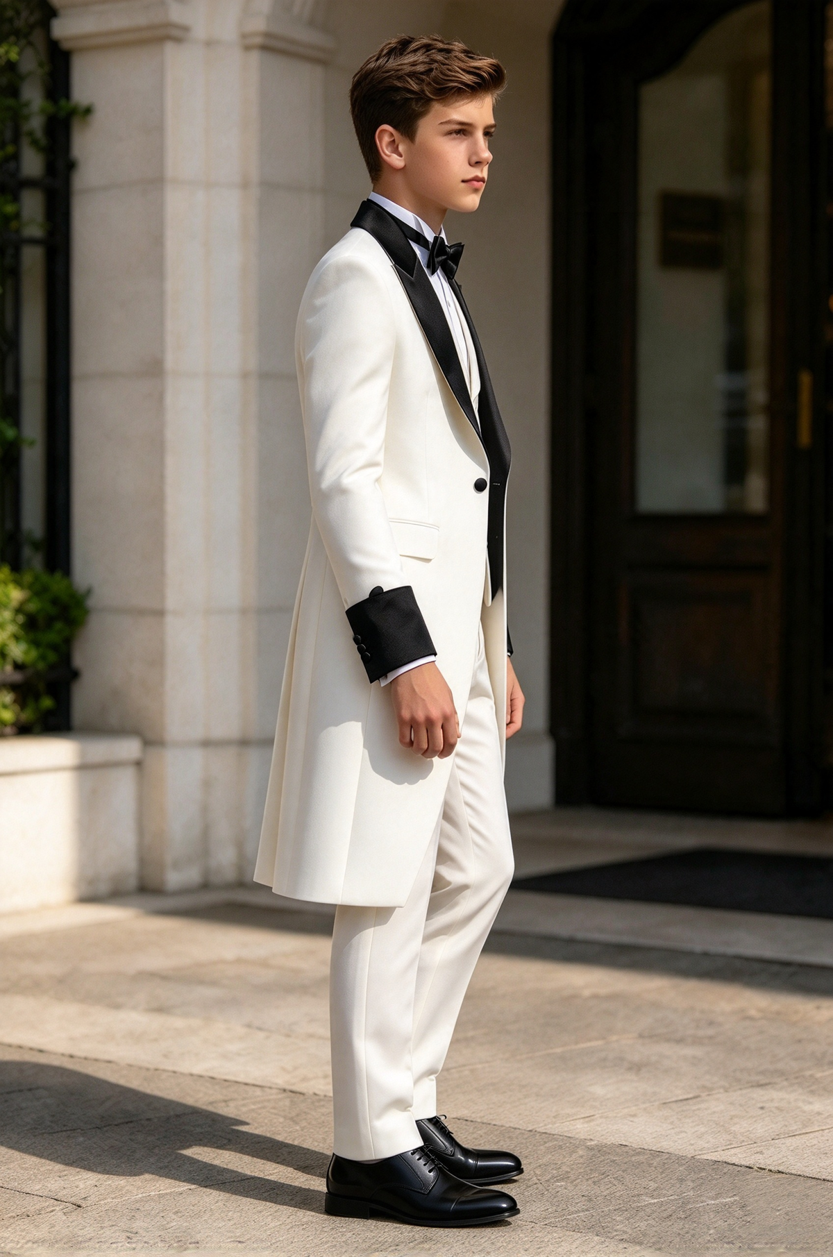 White & Black Lapel Double Breasted Long Tailcoat 3-Piece Formal Suit Set