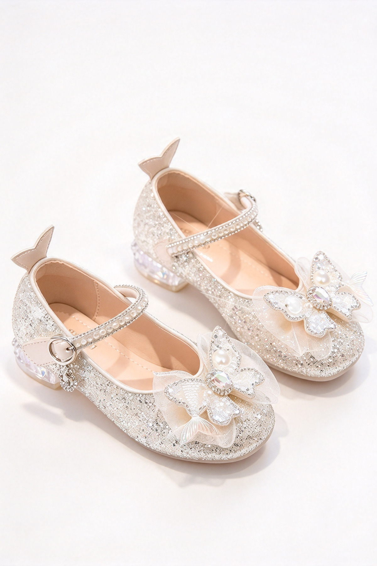 Pink Glitter Mermaid Rhinestone Butterfly Girls Princess Shoes