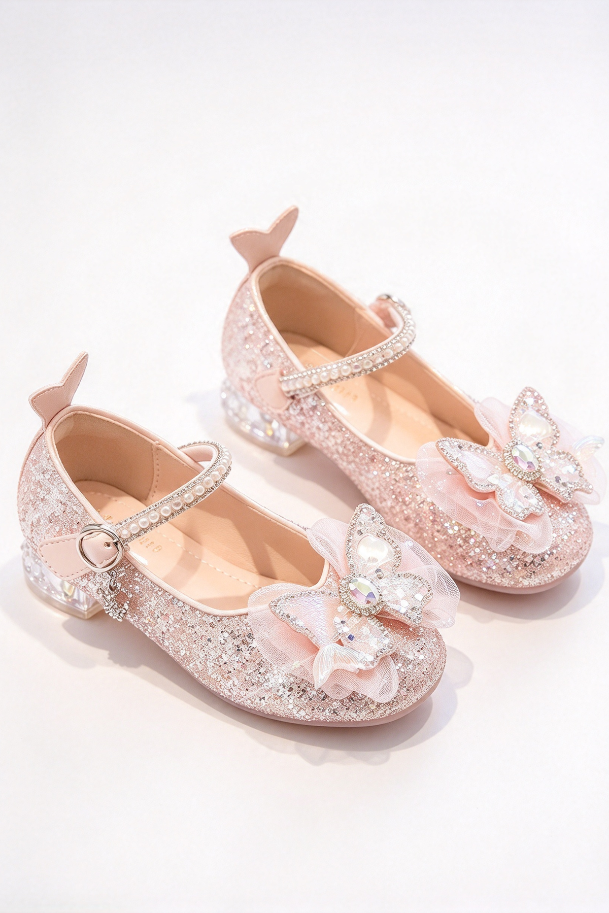 Pink Glitter Mermaid Rhinestone Butterfly Girls Princess Shoes