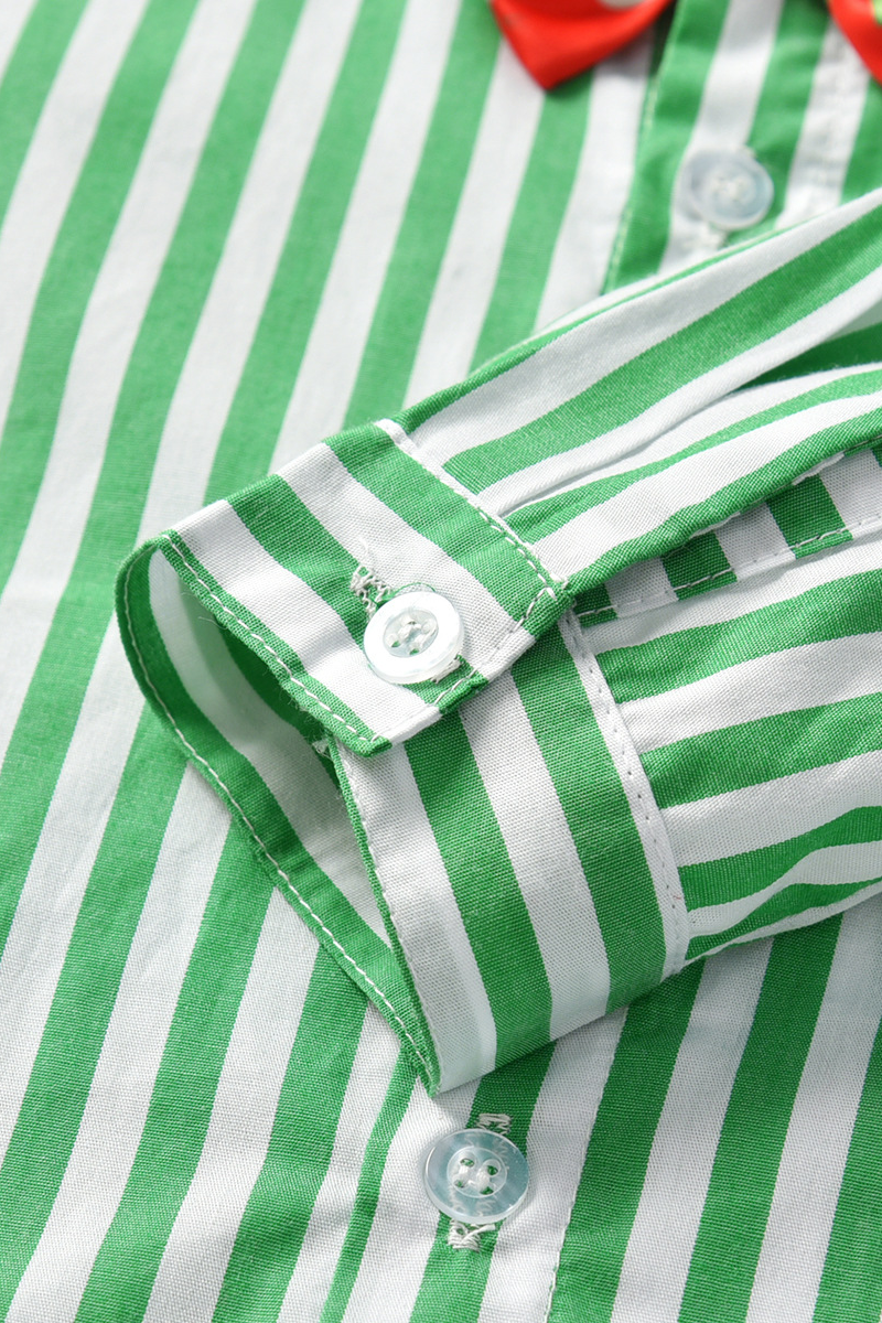 Green Striped Shirt & Red Pants with Bow Tie Christmas Suspender Outfit