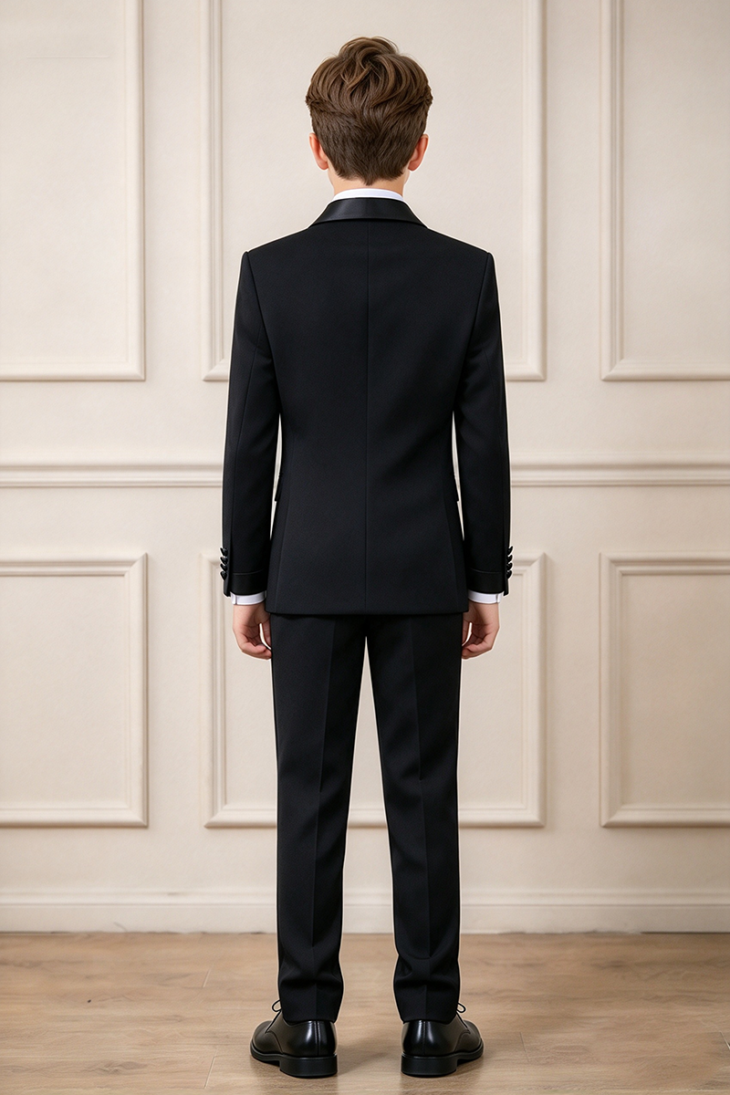 Boys Black Tuxedo 2-Piece Suit with Satin Shawl Lapel