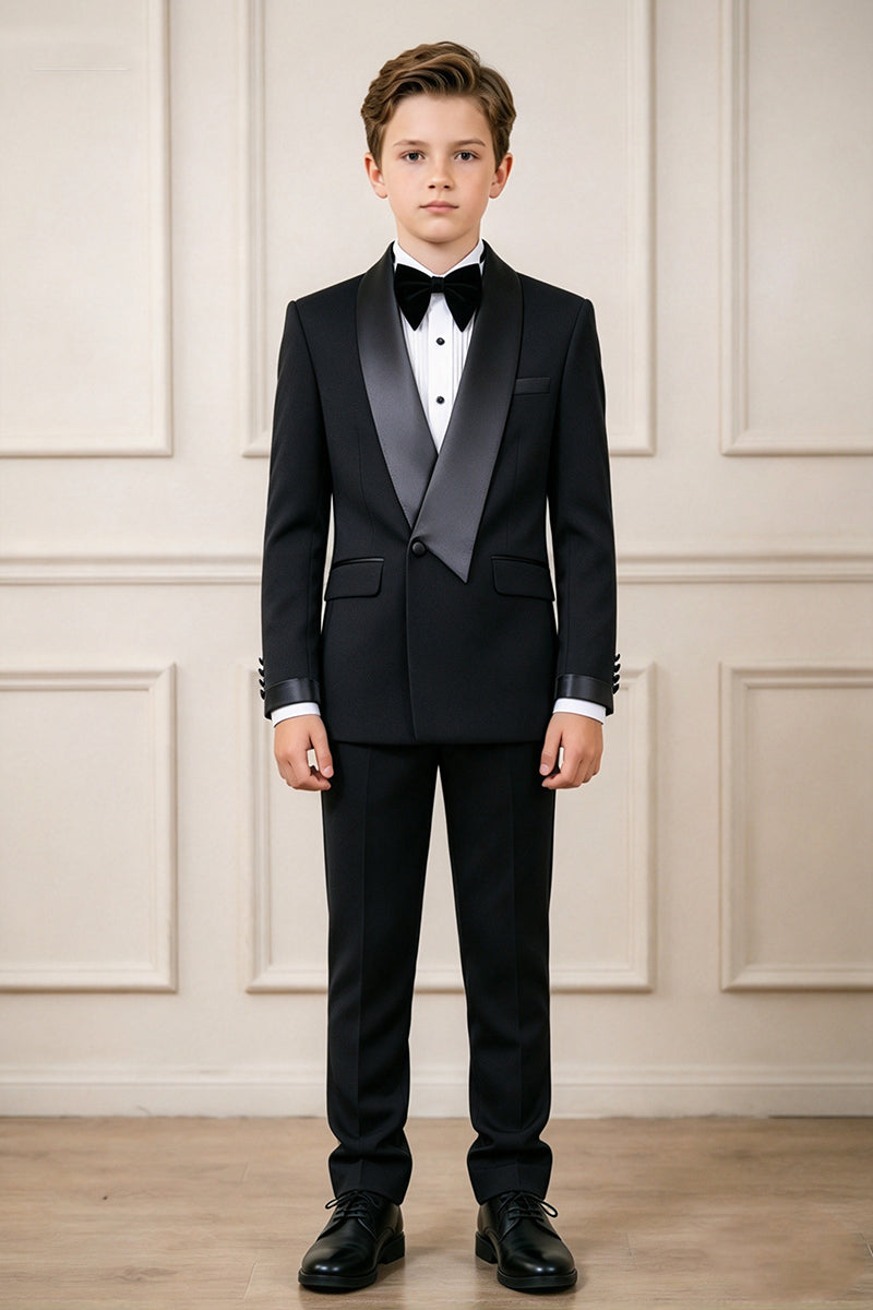 Boys Black Tuxedo 2-Piece Suit with Satin Shawl Lapel